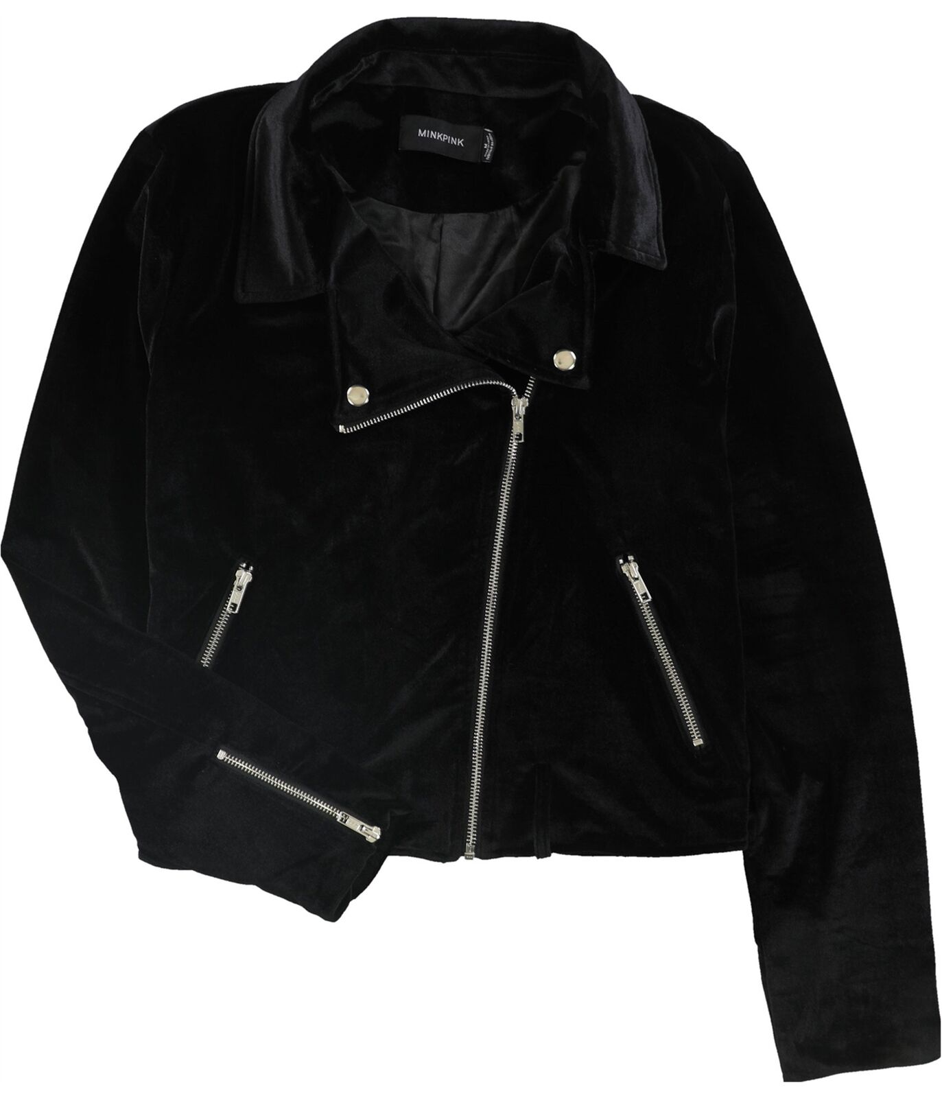 MinkPink Womens Velvet Non Belted Motorcycle Jacket, Black, Medium