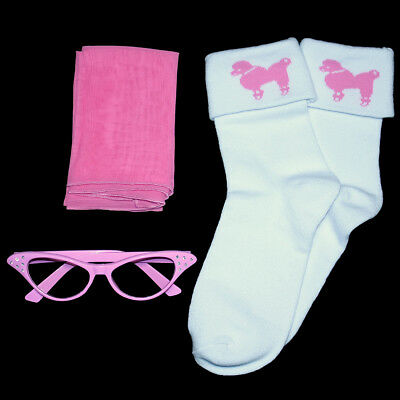 Ladies 50s Poodle Skirt/sock Hop Acc. Lot -  Sock, Glasses, Scarf _ Pink