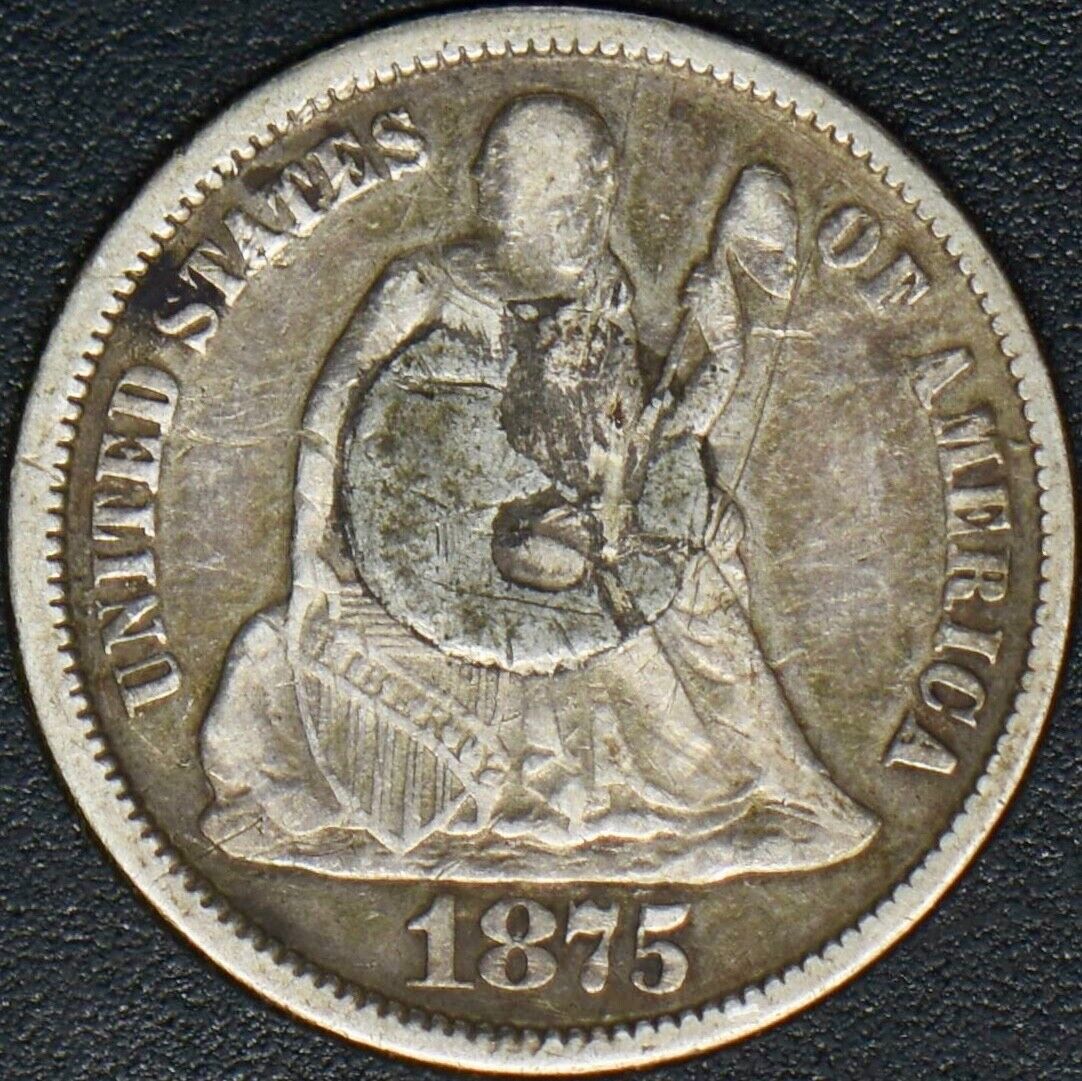 1875 Seated Liberty Silver Dime - Love Token - ✪COINGIANTS✪
