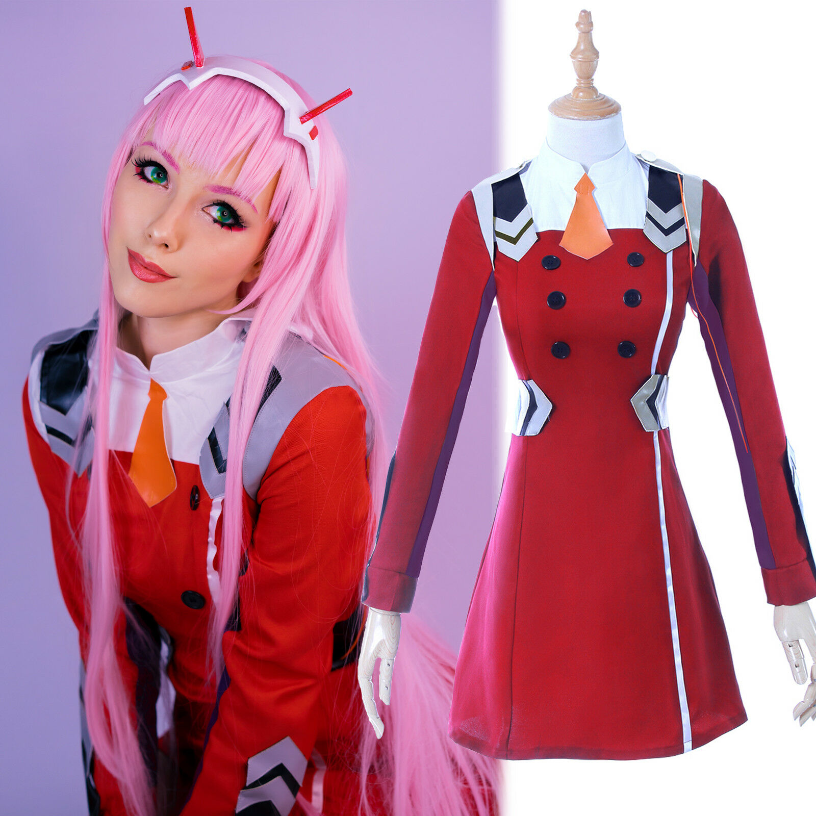 Darling In The Franxx 02 Zero Two Outfit Uniform Cosplay Costume + Headwear