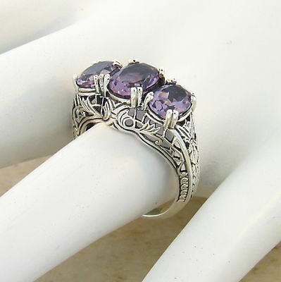 Genuine Brazilian Amethyst 925 Sterling Silver Antique Style Ring Size 5,   #553