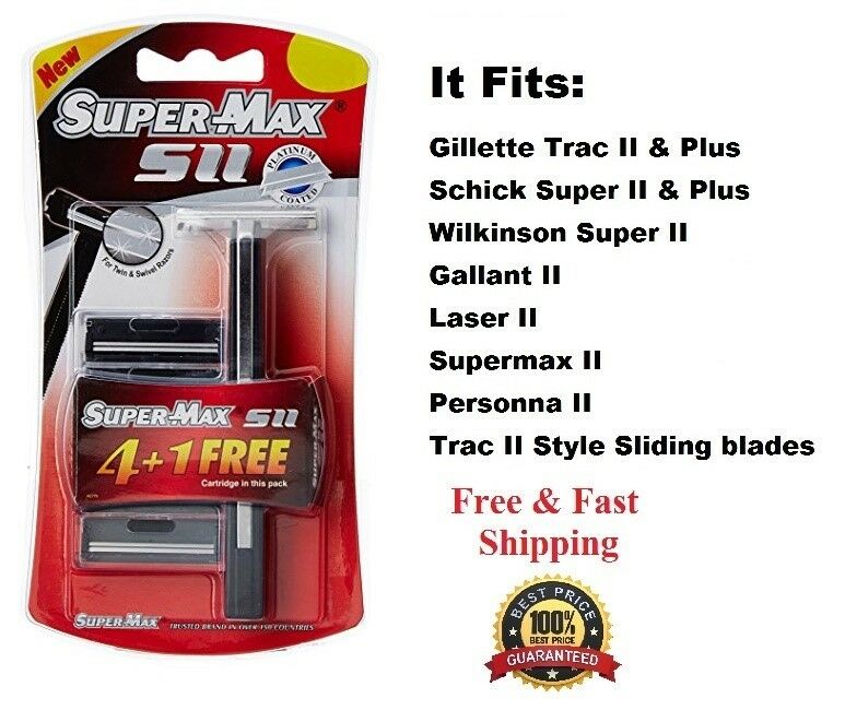 Supermax Razor Fits Gillette Trac Ii Plus Schick Super 2 Shaver Handle 5 Blades