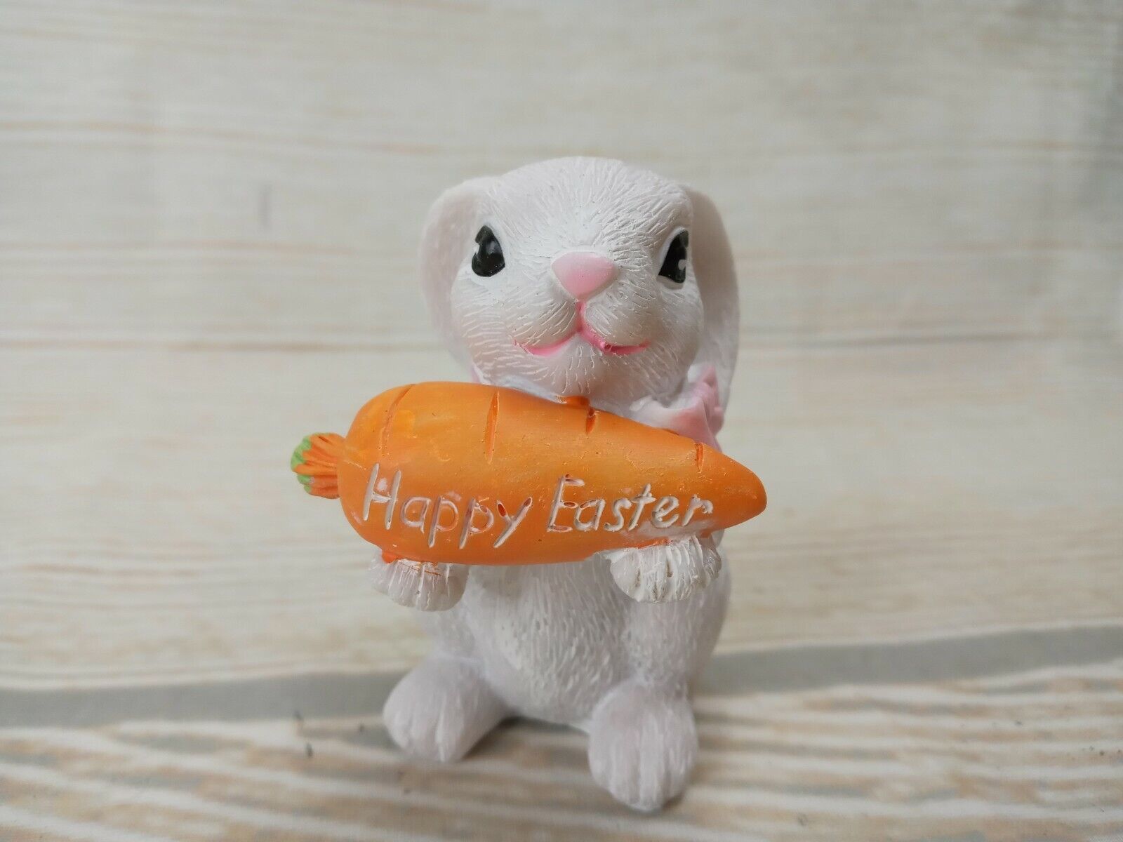 New! Small White Bunny & Carrot Easter Decor Spring Table Figurine Resin Rabbit
