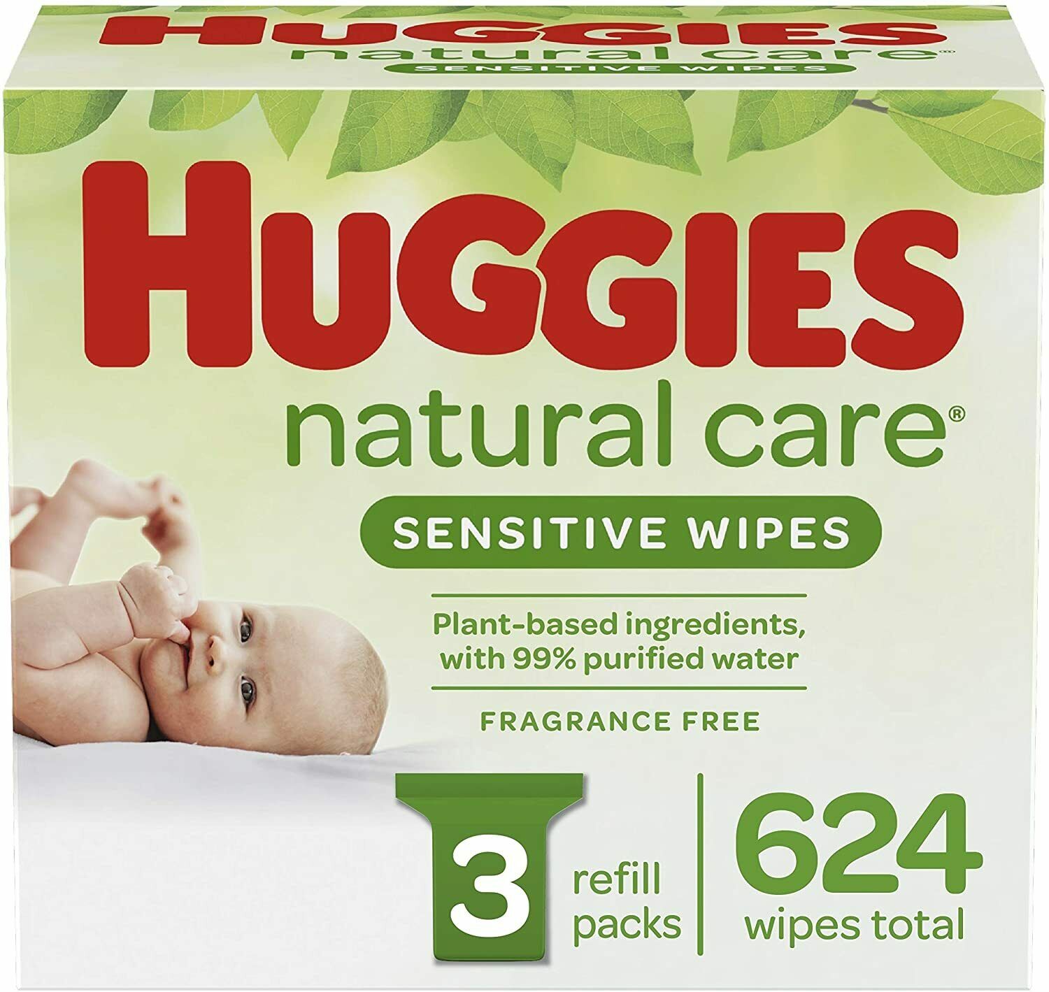 Huggies Natural Care Sensitive Baby Wipes, Unscented, 3 Refill Packs (624 Wipes)