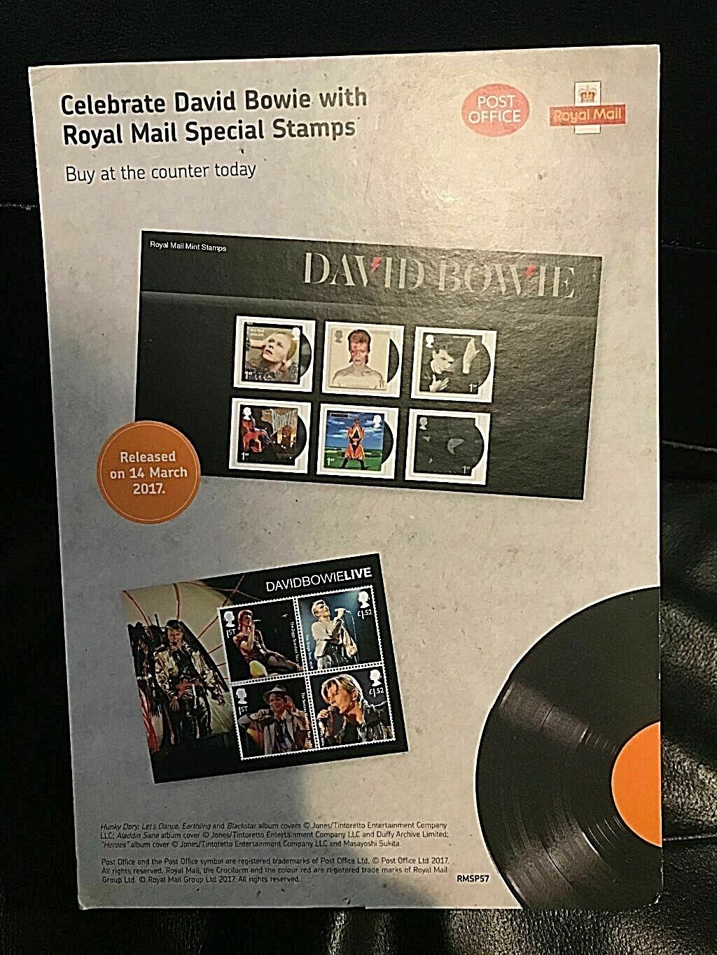 David Bowie Royal Mail Stamps Counter Display For The Bowie Stamps