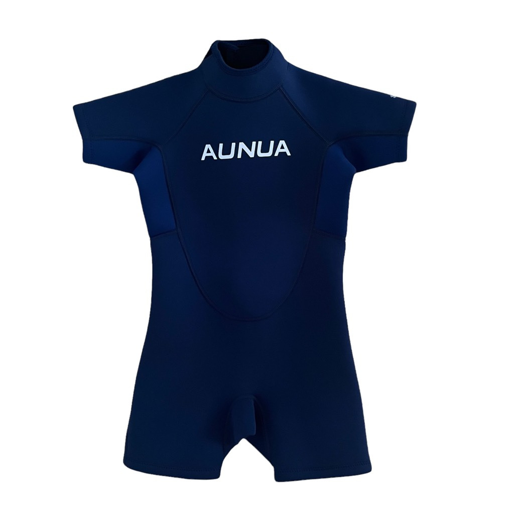 Aunua Boys Wetsuit Blue Zipper Short Sleeve Mock Neck 3mm Neoprene Stretch 8