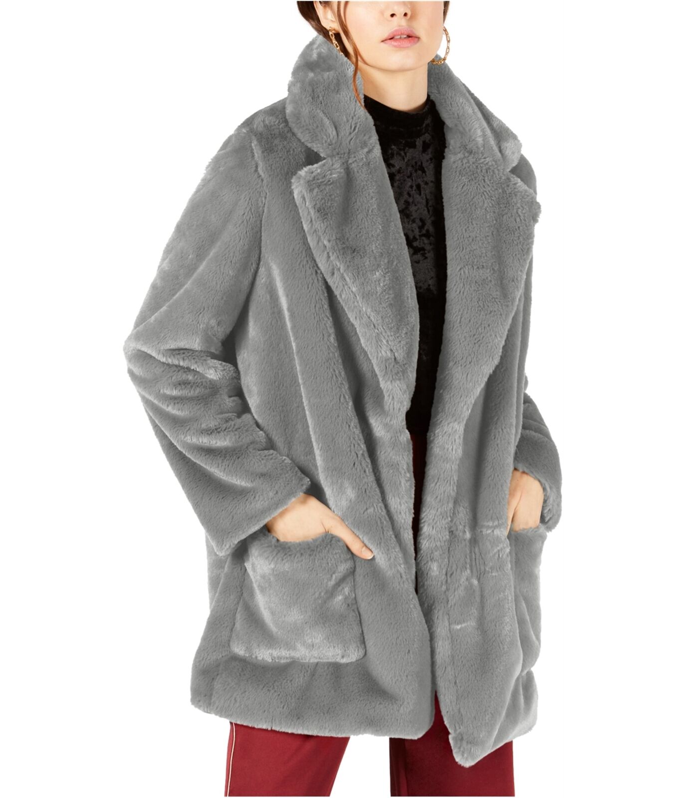 Sage The Label Womens Faux Fur Coat, Grey, Medium