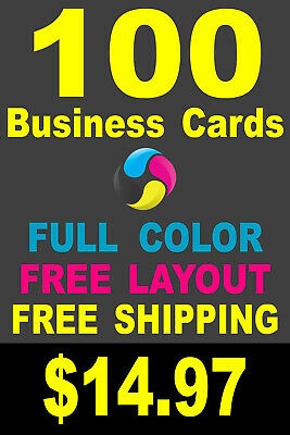 100 Full Color Gloss Custom Business Cards - Free Shipping - Printed 1 Side