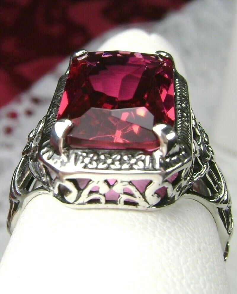 5ct Sim Ruby Floral Nouveau Filigree Sterling Silver Ring (Custom-Made)* DINAH