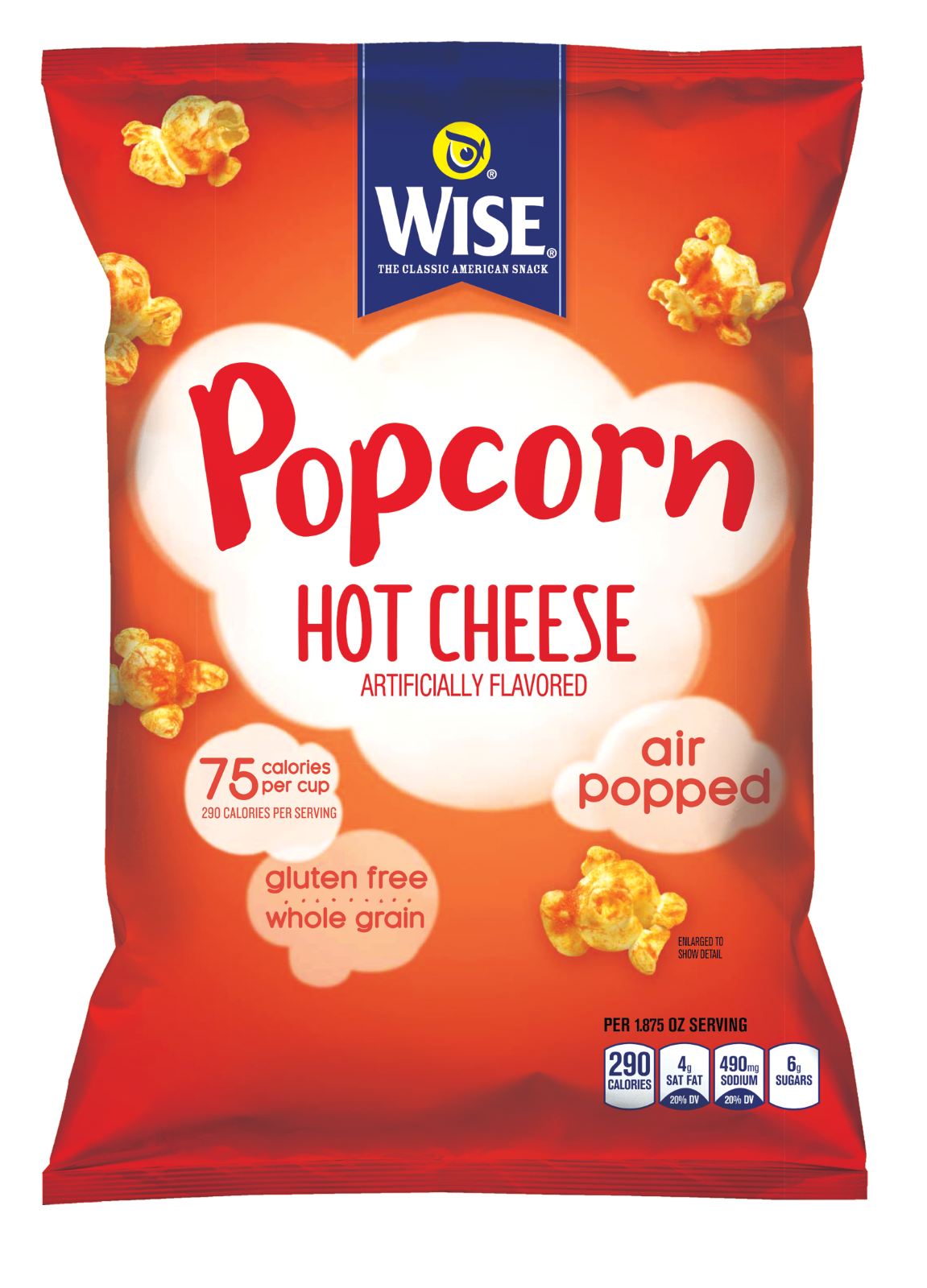 Wise Snacks Popcorn Hot Cheese .875 Ounce (36 Count), Gluten Free Whole Grain