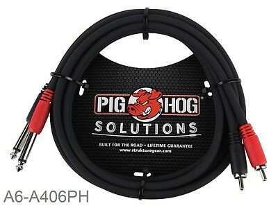 6ft Pig-hog Dual 1/4" (6.3mm) Ts Mono Male Plug To 2-rca Male Plug  Audio Cable
