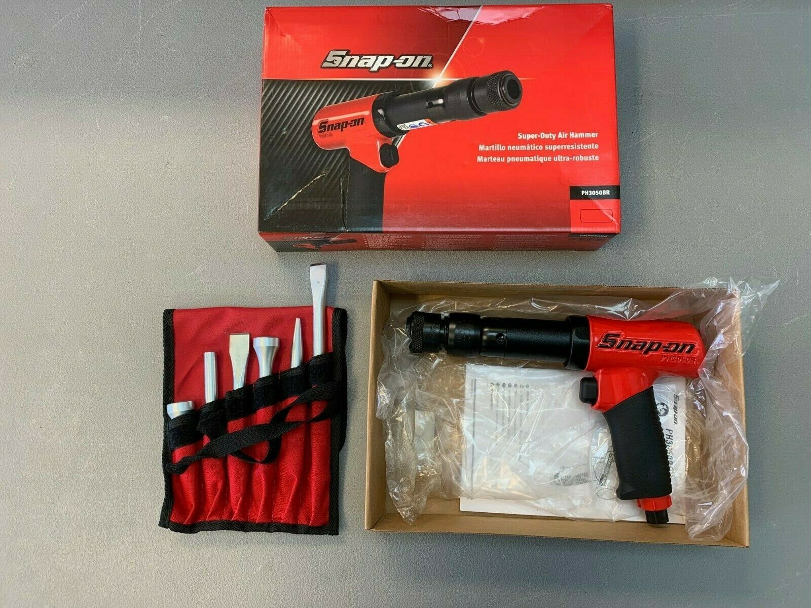 New Snap On Super Duty Air Hammer, Red Color, With New 6 Piece Bit Set
