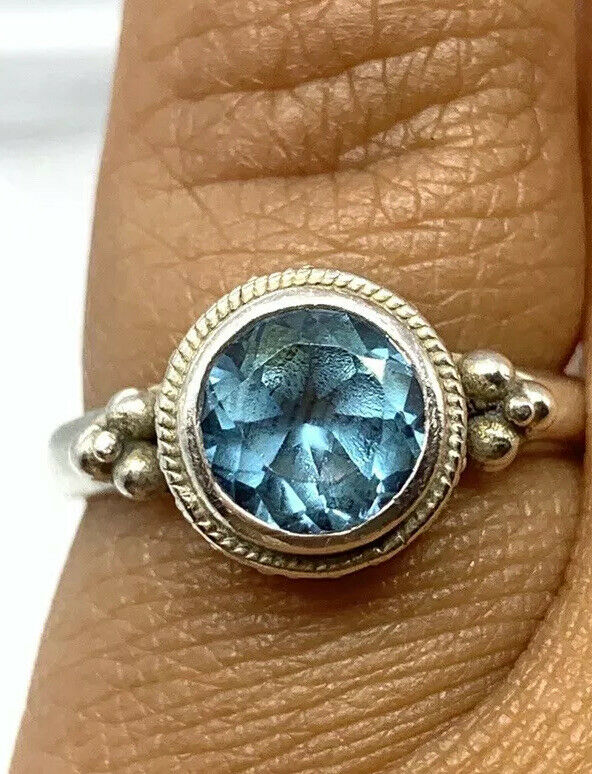 Vintage Topaz Ring Round Cut Solitaire 925 Sterling Silver Ring Size 6
