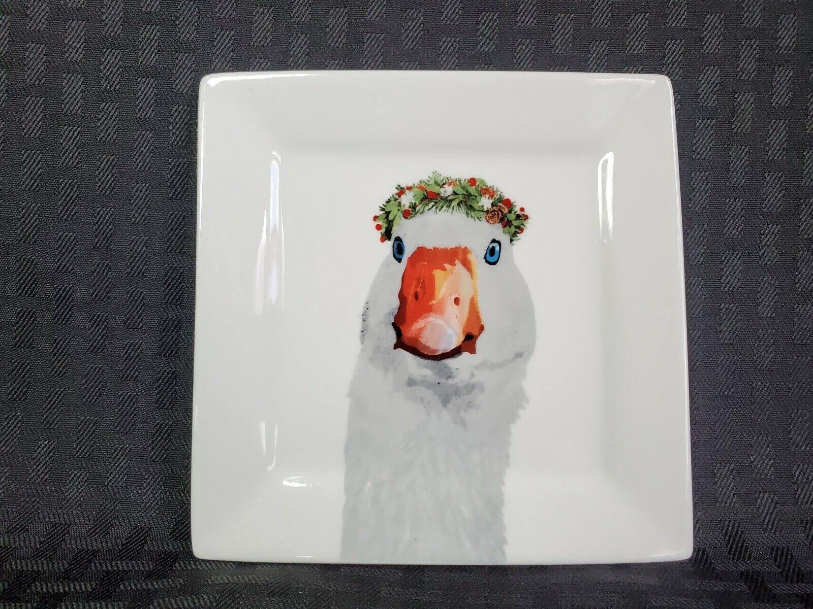 Two Can Art Small Square Plate Christmas Goose Bone China