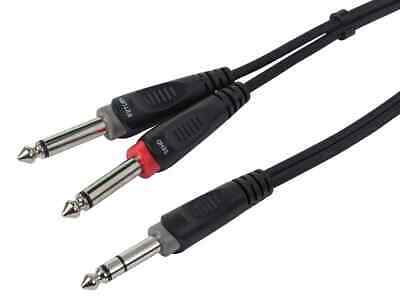 1/4inch Trs Male To Dual 1/4inch Ts Male Insert Cable Cord - 1 Meter 3ft - Black