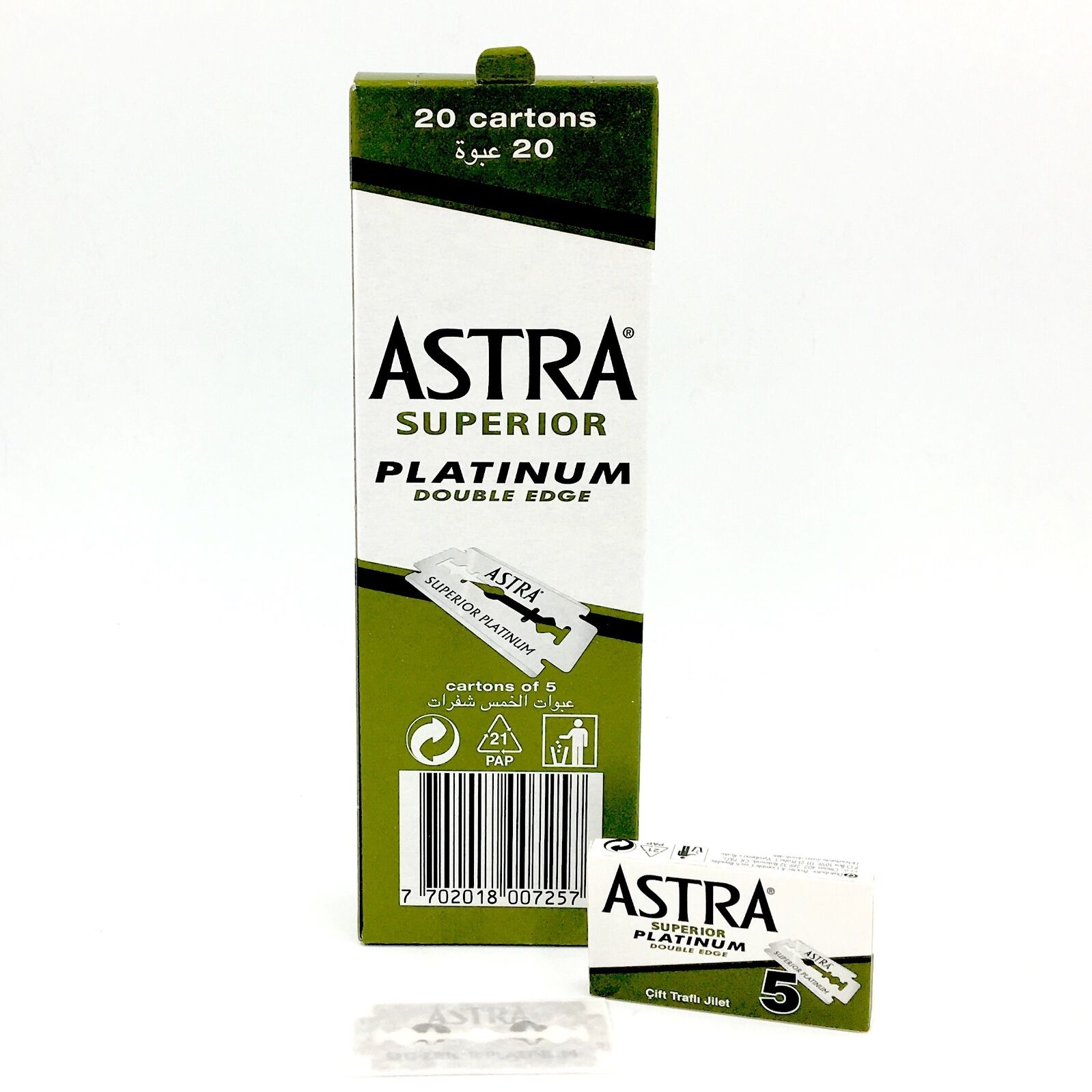 100 ASTRA Superior Platinum Smooth Double Edge Safety Razor Blades (Box of 20x5)