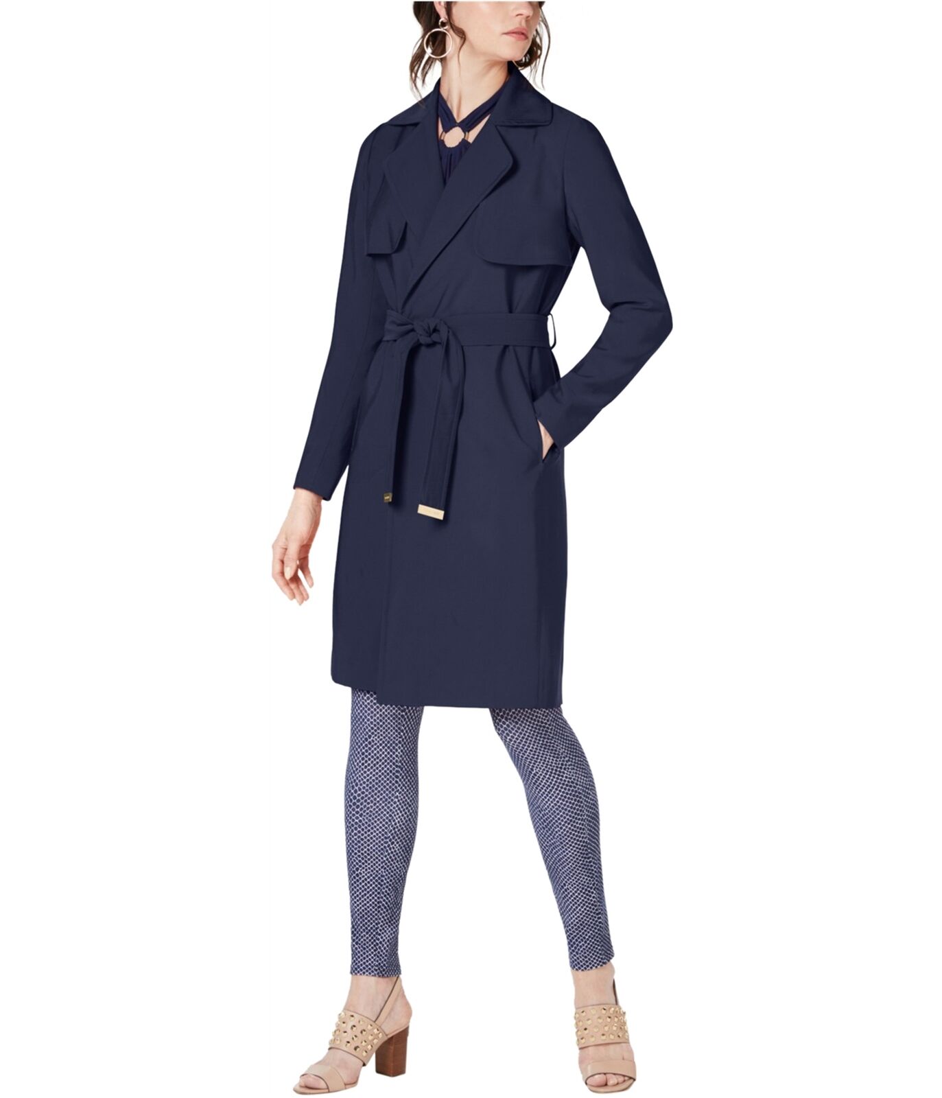Michael Kors Womens Belted Trench Coat, Blue, Small