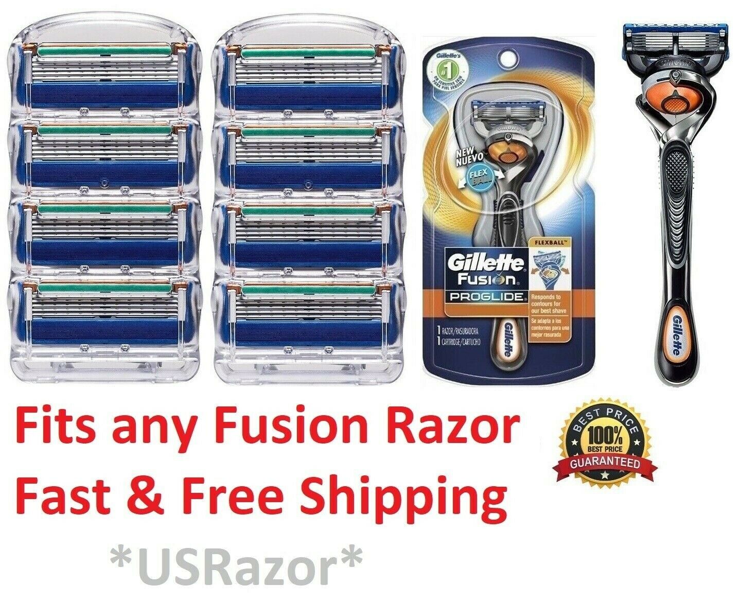 9 Gillette Fusion Razor Blades Refills Cartridges Proglide Flexball Shaver 8 4