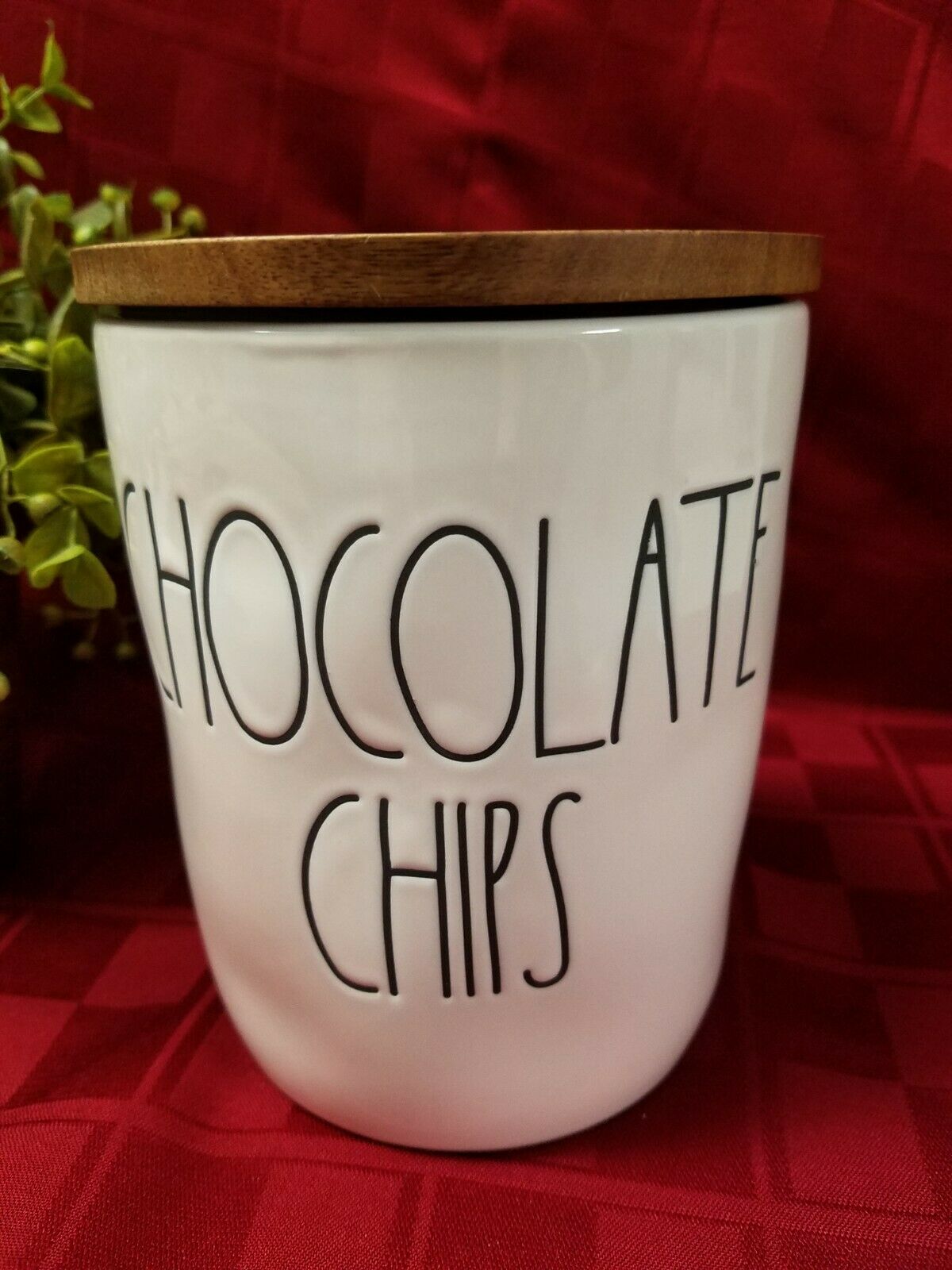 "new" Rae Dunn By Magenta "chocolate Chips " Cellar Canister With Wooden Lid