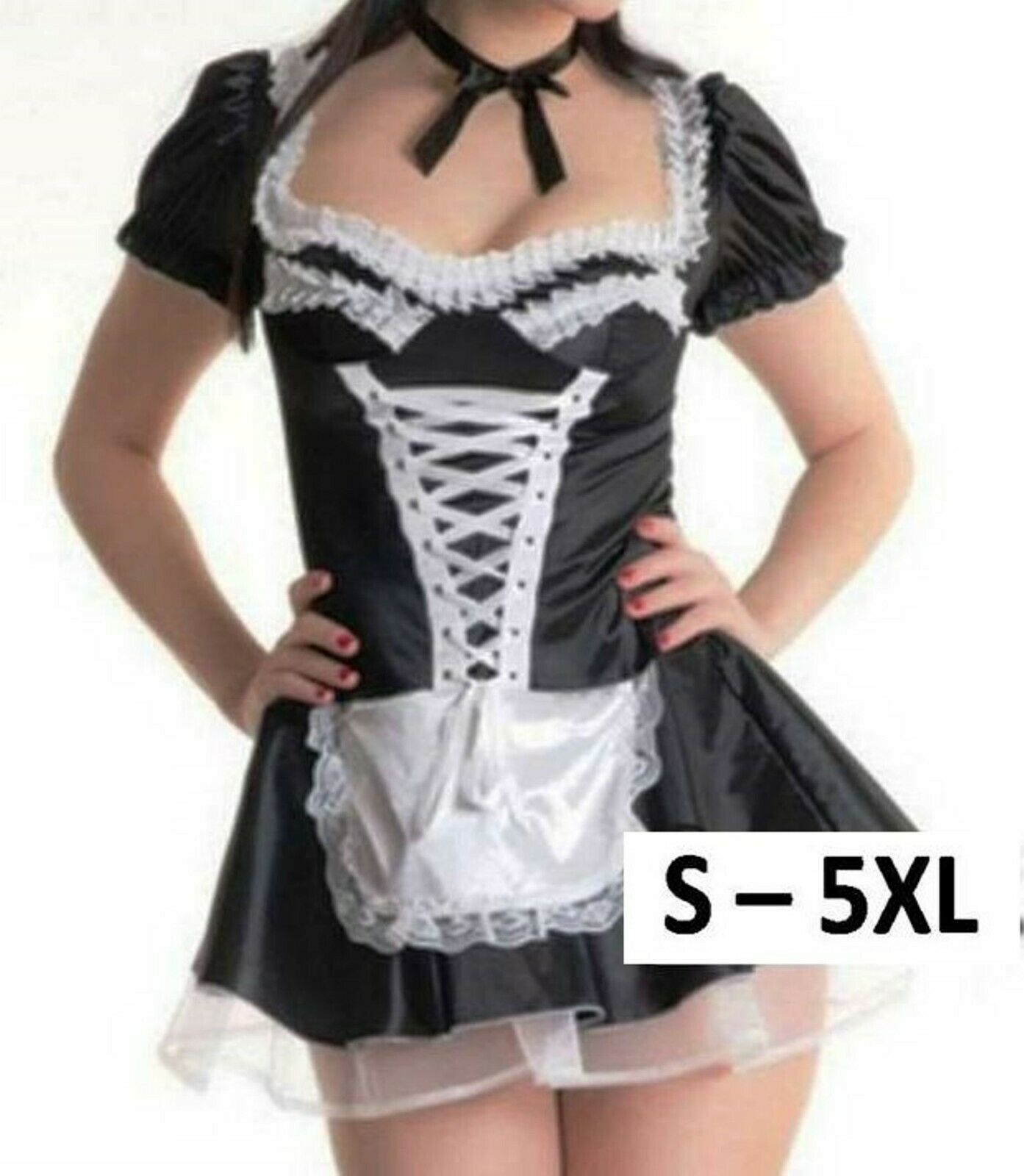 French Maid Costume Sexy Lace Ribbon Dress S M L Xl 2xl 3xl 4xl 5xl Plus Size