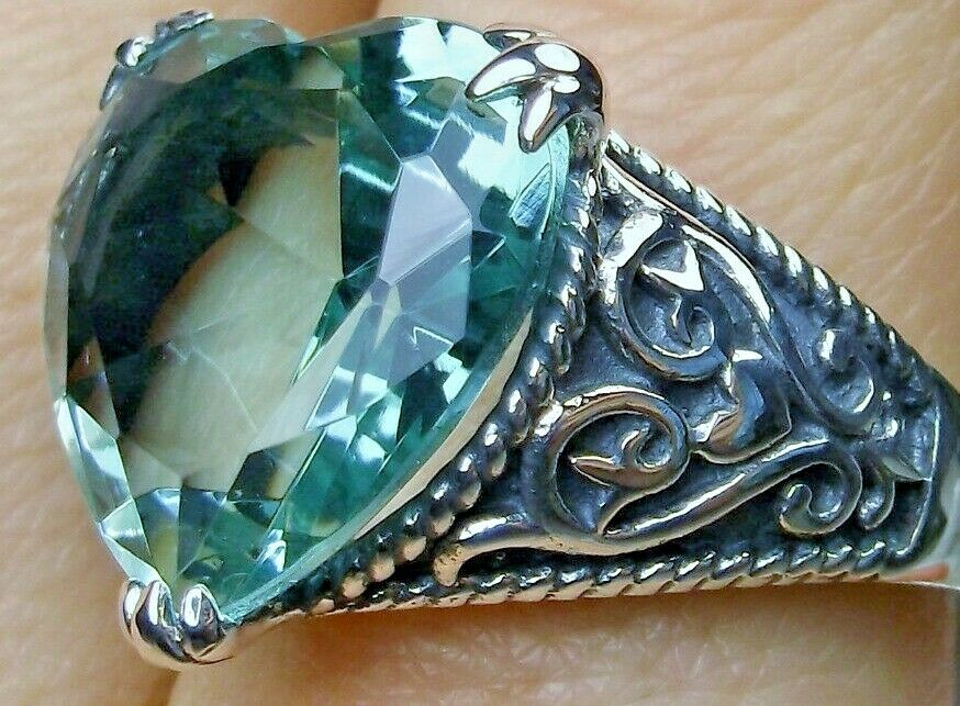 Aquamarine Ring, Heart Gothic Victorian Revival Jewelry (custom Made) Us Seller