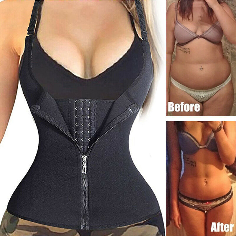 Women Sauna Workout Vest Body Shaper Tummy Fat Burning Waist Trainer Zipper Tank