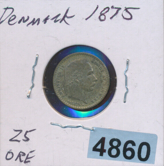 1875 DENMARK 🇩🇰 Silver 25 ORE - RARE, CHRISTIAN IX, CS - #4860