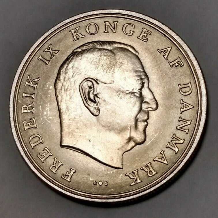 1964 Denmark 5 Kroner Large .800 Silver Coin Wedding of Princess Anne Marie