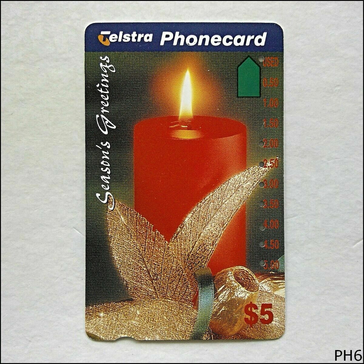 Telstra Christmas 1995 Candle N954412 957 $5 Phonecard (PH6)