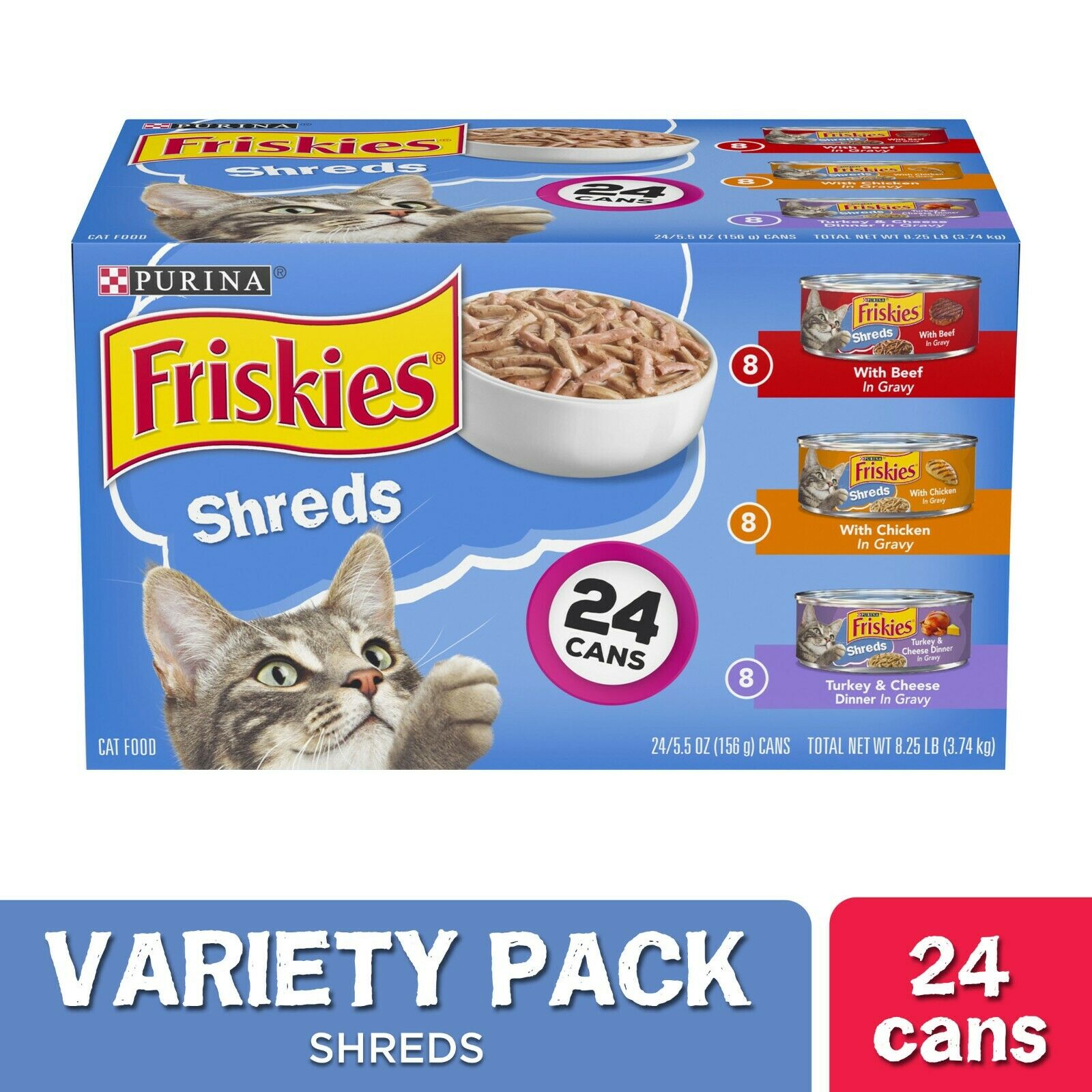 Purina Friskies Canned Wet Cat Food Shreds Variety Pack  24 Counts