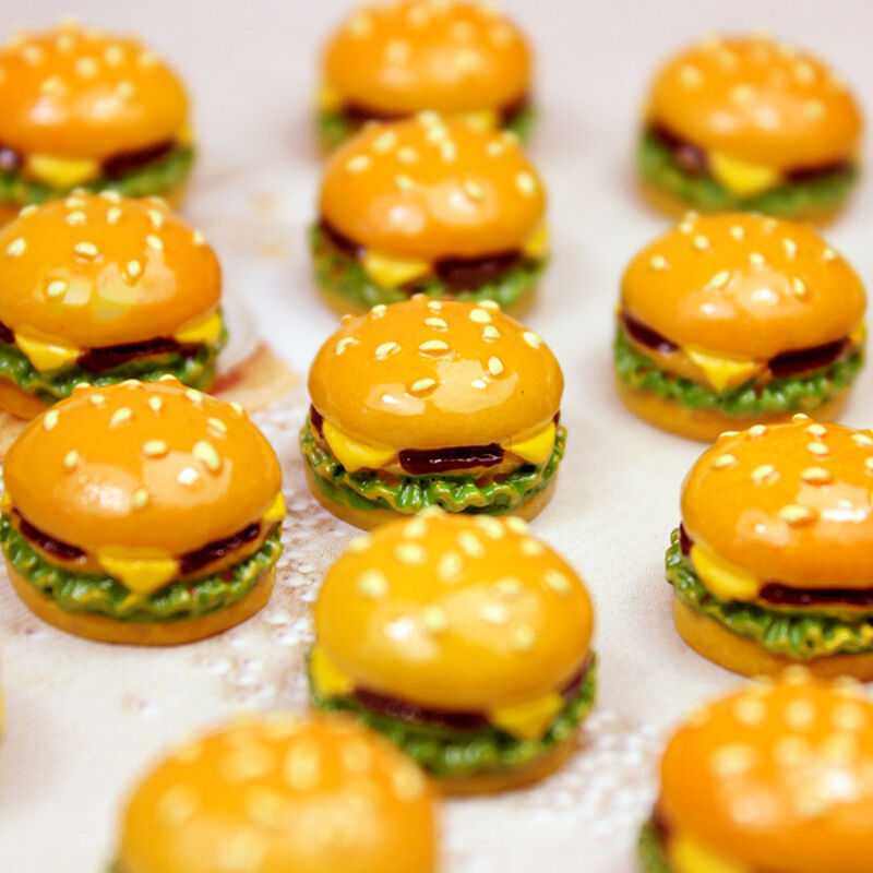 10Pcs Mini Food Dollhouse Hamburger Miniatures Double Cheeseburger DIY Decor