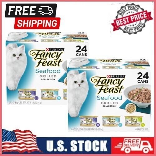 Fancy Feast Gravy Wet Cat Food Variety Pack Seafood Grilled Collection 3oz 48Can