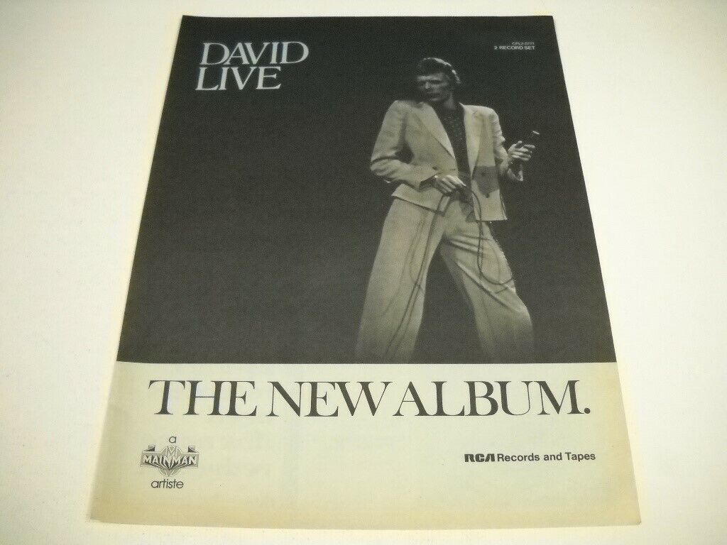 DAVID BOWIE the new album is DAVID LIVE original 1974 Promo Poster Ad