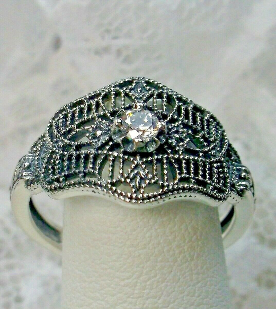 Art Deco White CZ Sterling Silver Floral Filigree Ring (Custom-Made)* BROADWAY