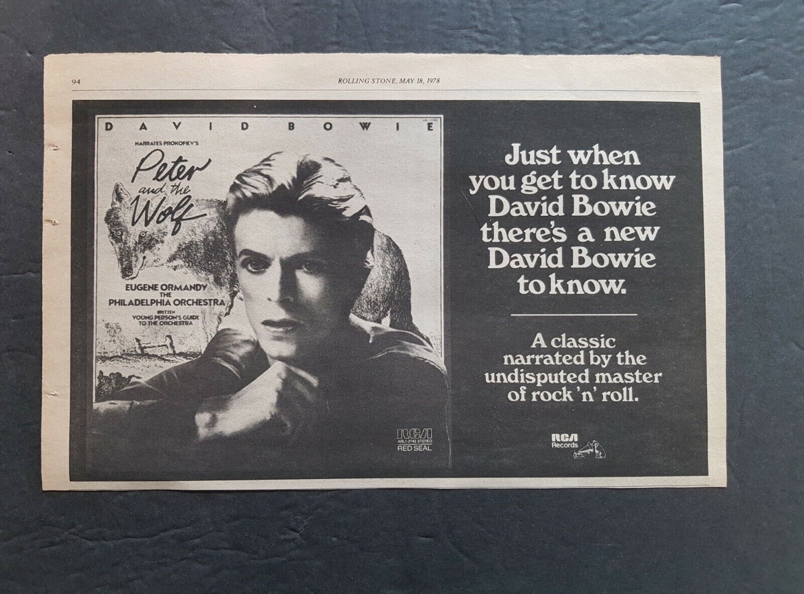 Peter And The Wolf Narrated By David Bowie Promo Print Ad Vintage 1978