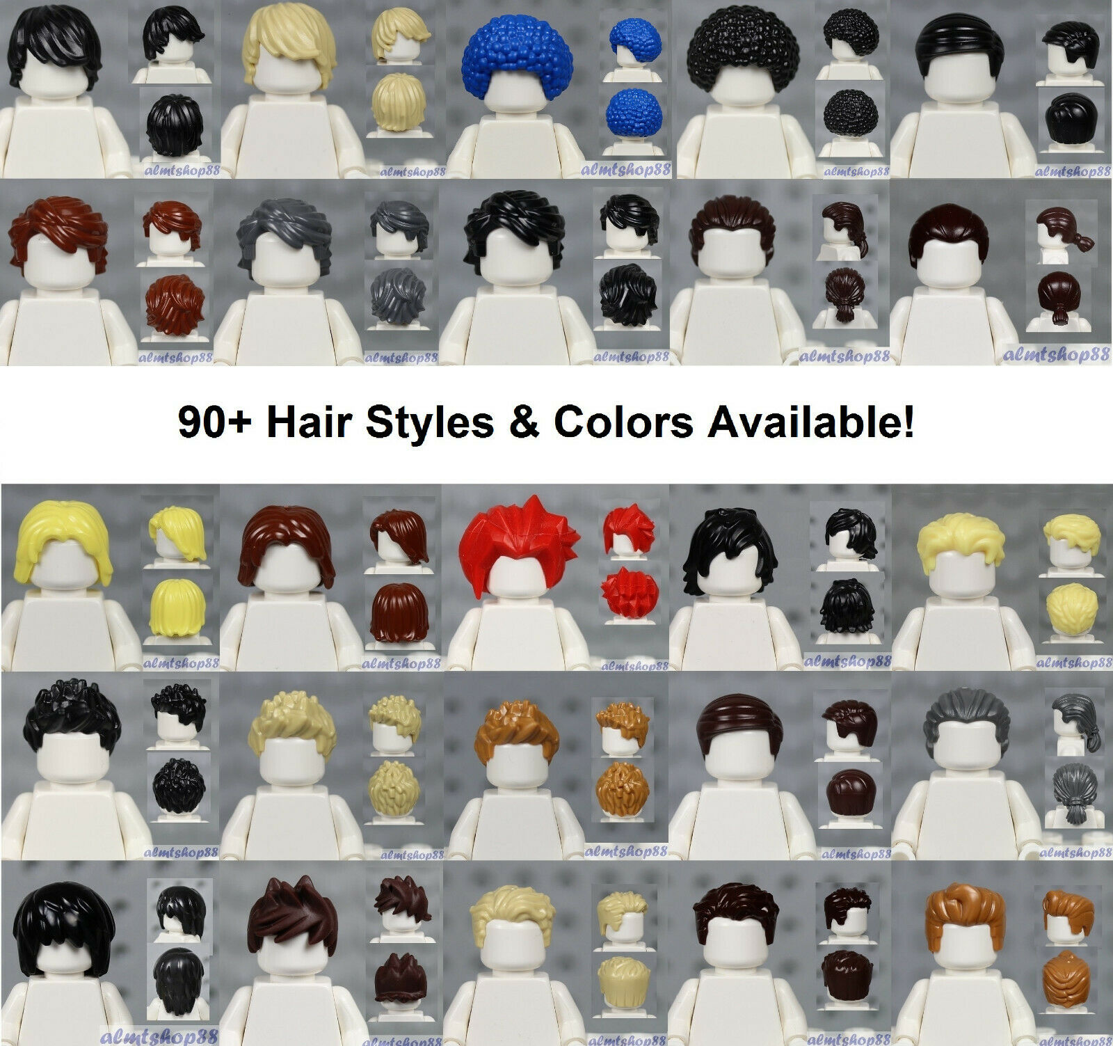 Lego - Male Hair Pieces - Pick Colors & Style - Minifigure Wigs Hat Town City