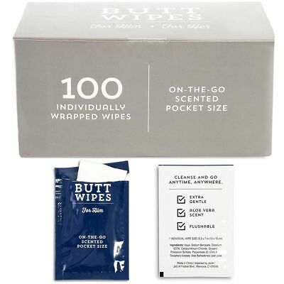 100x Butt Wipes for Men Wrapped Flushable Wet Wipes for Travel Aloe Vera Scented