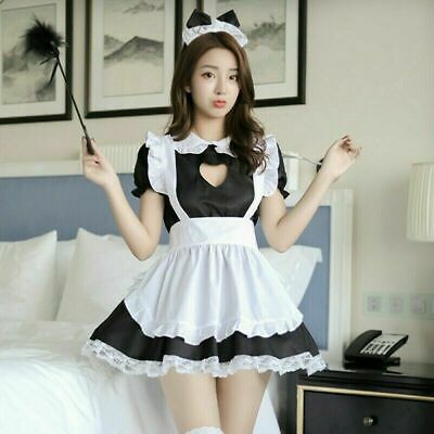 Lady Lolita Waitress Costume Women's Maid Outfit Dress Apron Suit Cosplay Us