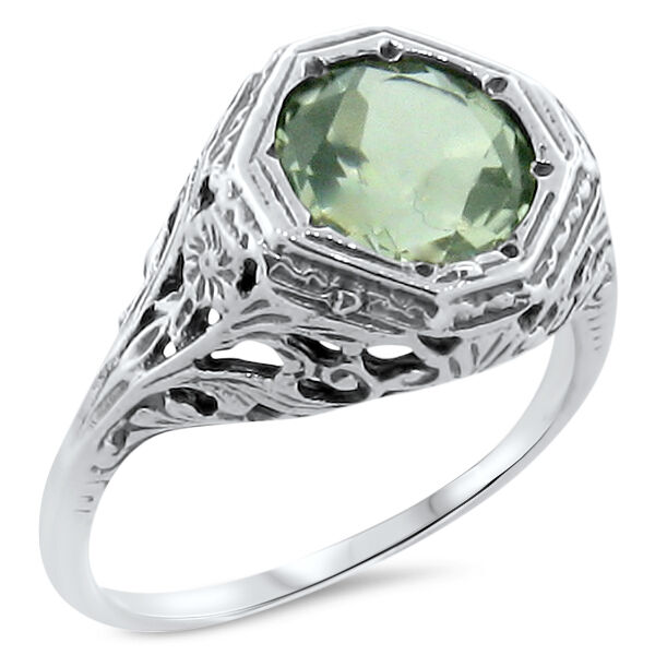 GENUINE GREEN AMETHYST .925 STERLING SILVER ANTIQUE STYLE RING,            #192