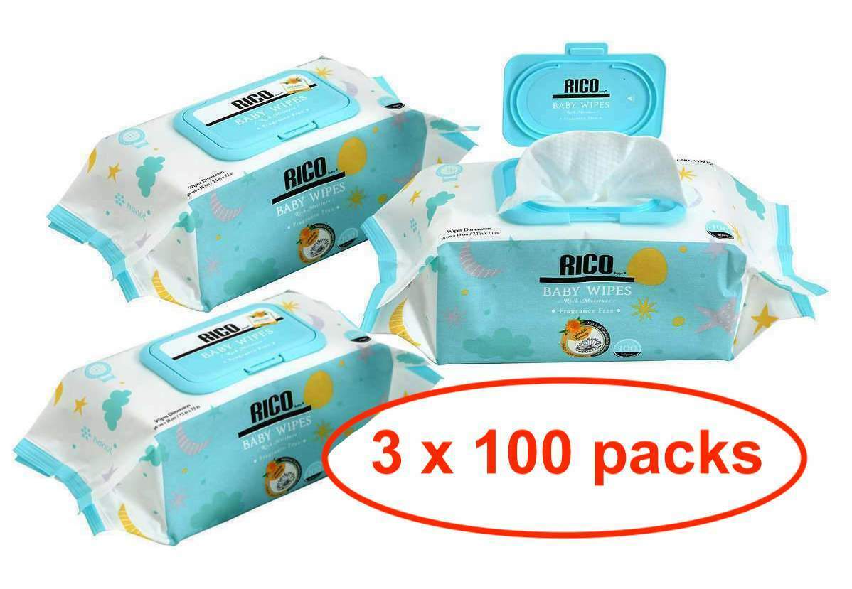 300-Count RICO BABY WIPES 3 x 100-Packs Fragrance-Free Extra Large Moisturizing