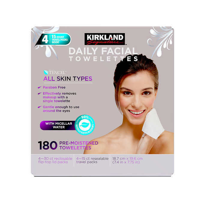 Kirkland Signature Micellar Daily Facial Cleansing Towelettes - 180-count