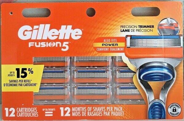 Gillette Fusion 5 Razor Blade refills New Packs of 12 Cartridges Factory Sealed