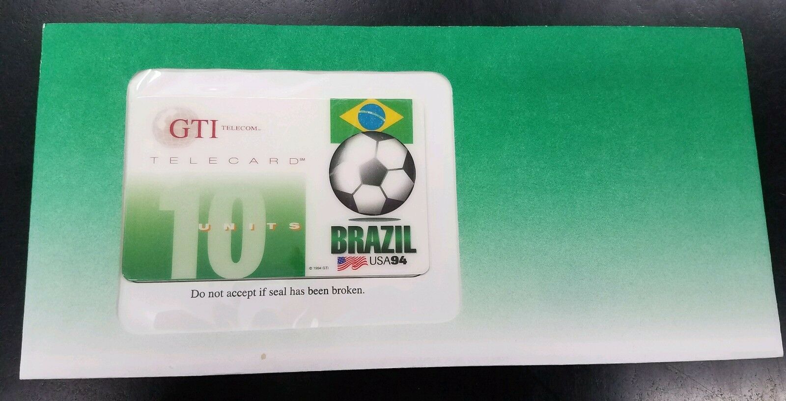 1994 World Cup of Soccer/Futbol BRAZIL unused Phone Card w/envelope
