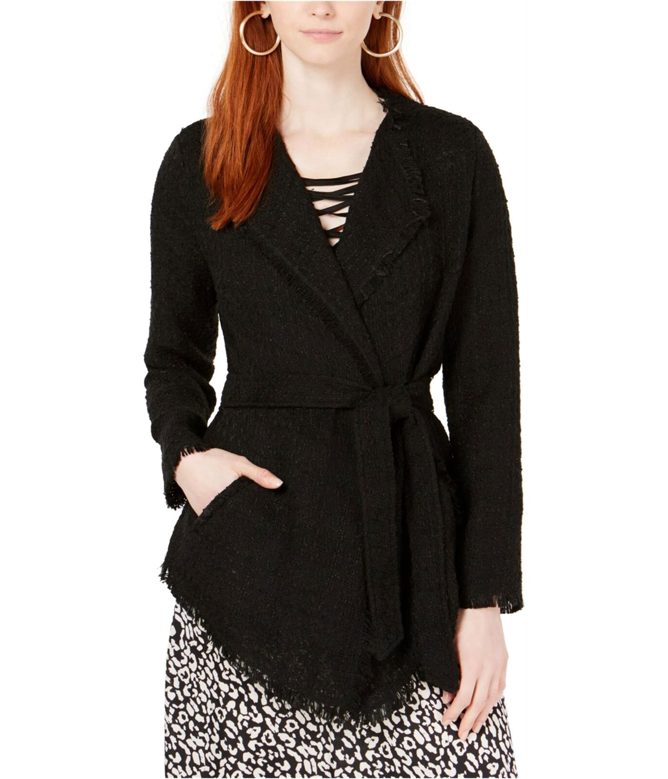 Ginger Womens Lace Boucle Jacket, Black, Medium