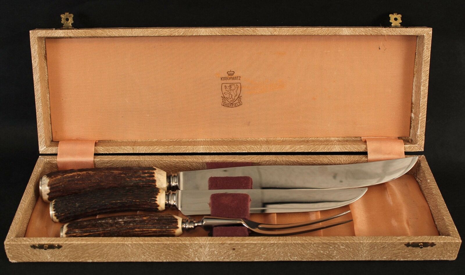 Vintage Unused Kirk & Matz Hunters Carving Knives, Meat Fork Set Sheffield Steel