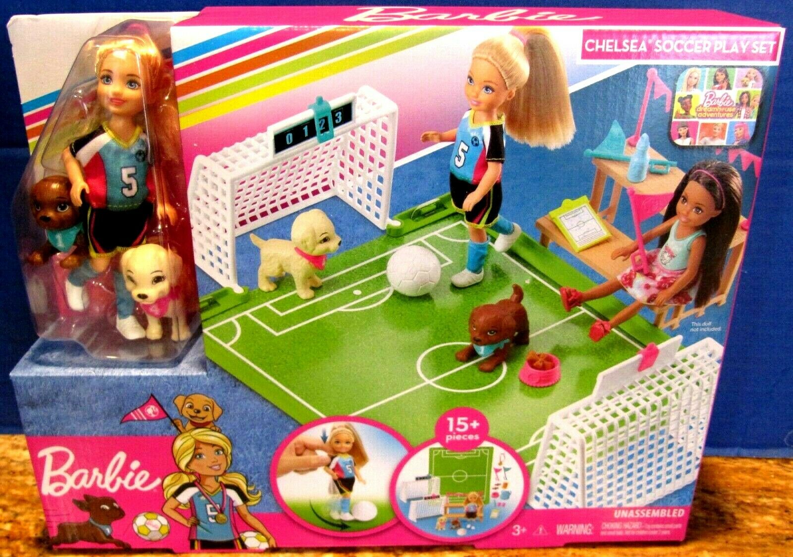 BARBIE CHELSEA SOCCER PLAY SET 15+pc. NEW/MINT/USA FREE SHIPPING