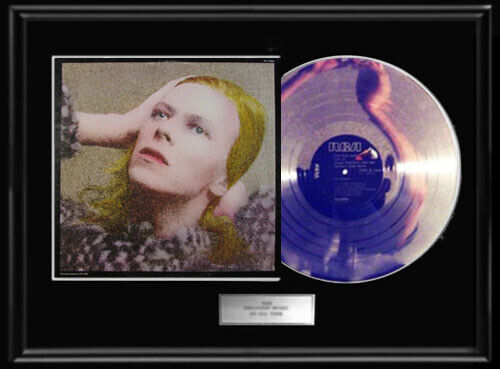 DAVID BOWIE HUNKY DORY ALBUM FRAMED LP WHITE GOLD SILVER PLATINUM TONE RECORD