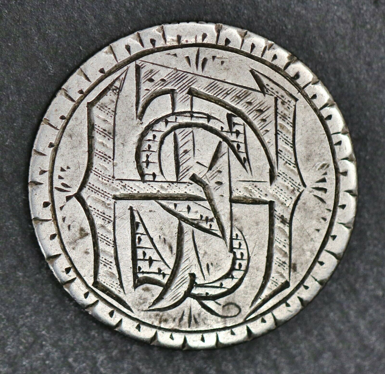 Ornate Love Token 1877 Seated Liberty Dime Initial Letters: S , F & H