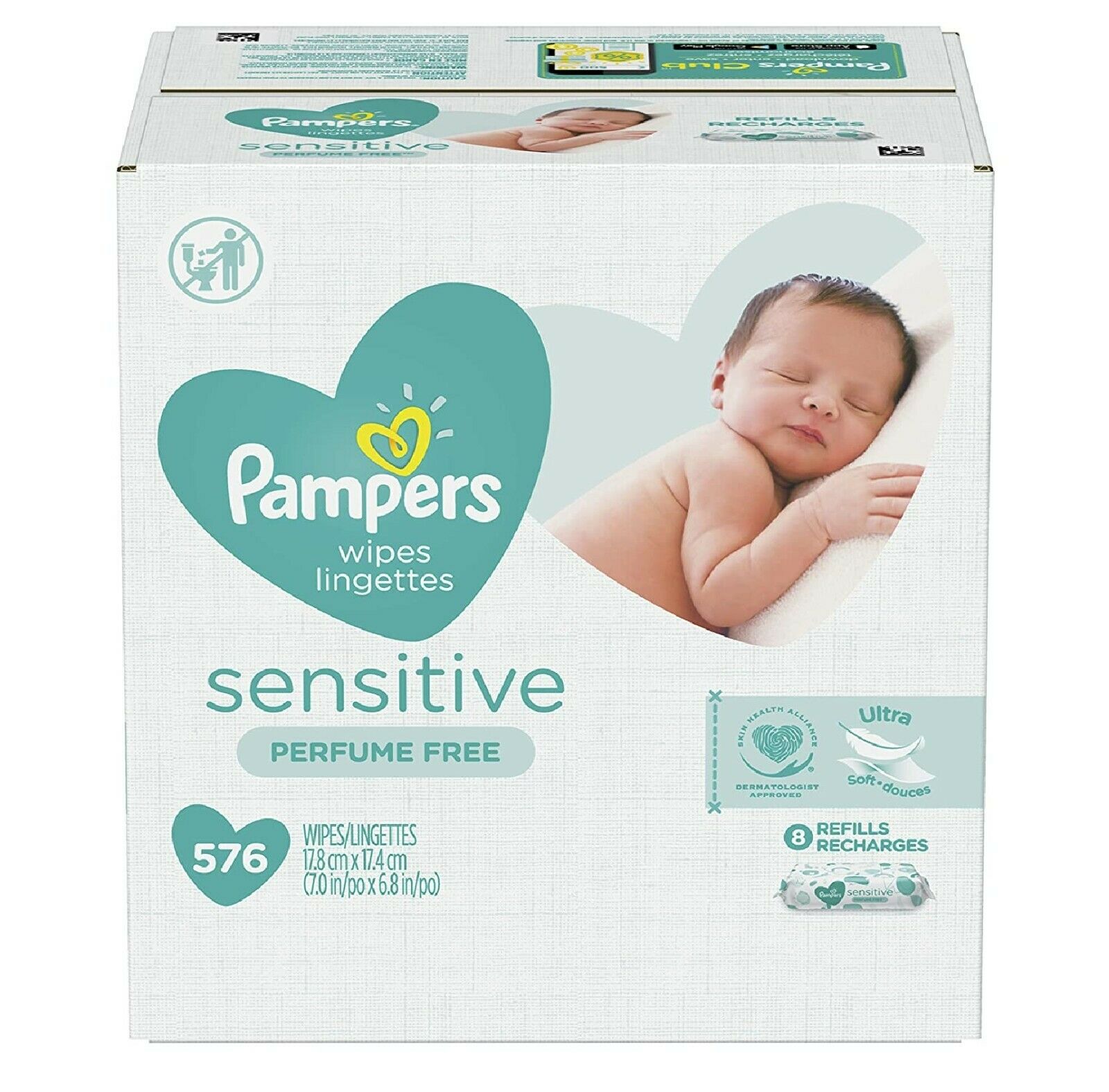Pampers Sensitive Water Based Baby Wipes Hypoallergenic And Unscented, 576 Count