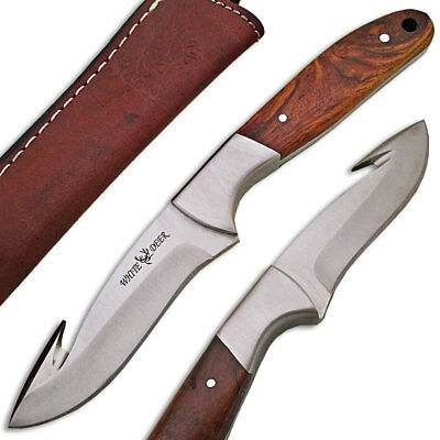 White Deer J2 Steel Hunters Guthook Skinner Knife Wood Grip Drop Point High-end